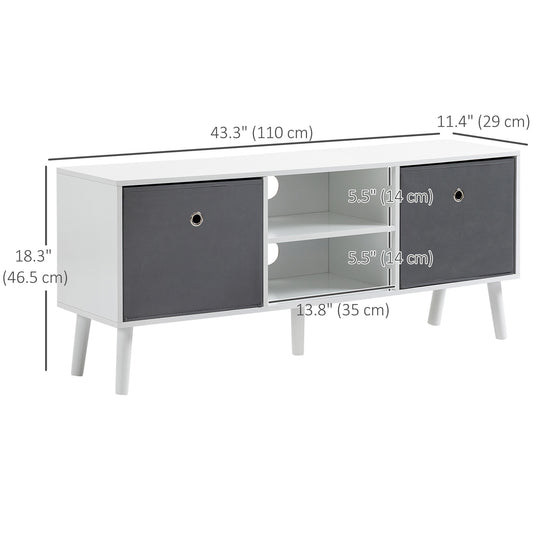 HOMCOM Modern TV Stand Cabinet with Foldable Drawers and Shelves for Living Room, Bedroom, White