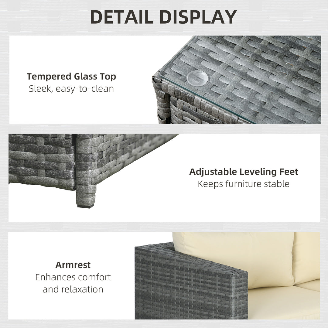 Outsunny 3 Pieces Rattan Wicker Outdoor Conversation Furniture Set w/ Loveseats Coffee Table Cushions for Garden, Patio, Beige