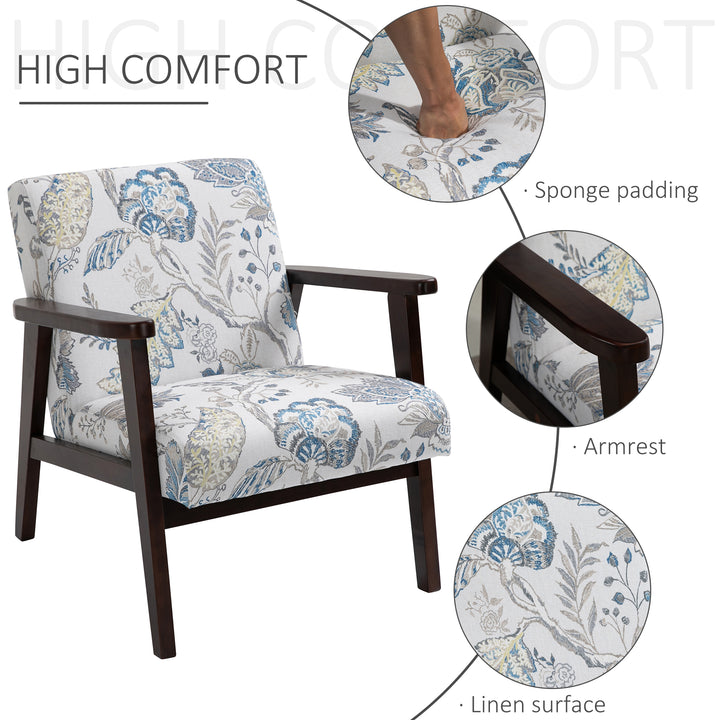 HOMCOM Mid-Century Modern Accent Chair Retro Fabric Armchair Wooden Arm Upholstered Lounge Chair for Living Room Floral