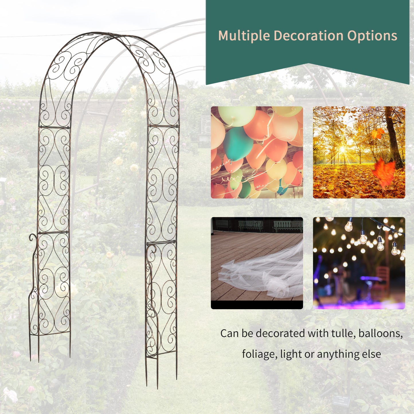 Outsunny 7.5ft Garden Metal Arch Outdoor Walkway Arbor for Decorative Climbing Vine Plants Party Wedding Ceremony Decoration Accessories Black