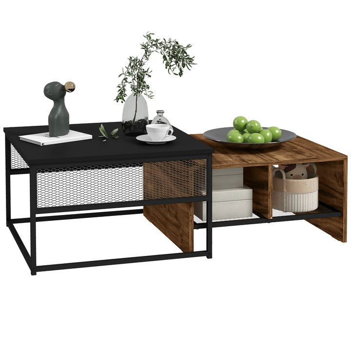 HOMCOM Coffee Table Set of 2, Industrial Nesting Tables, Square Coffee Table and Narrow Sofa Side Table for Living Room
