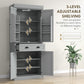 HOMCOM 71" Kitchen Pantry Cabinet with LED Lights, 6 Spice Racks, a Drawer and 4 Adjustable Shelves, White