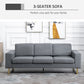 HOMCOM 3 Seater Sofa, Linen Upholstered Cozy Padded Couch with Steel Leg, Backrest and Wide Armrest, for Living room, Bedroom, Grey