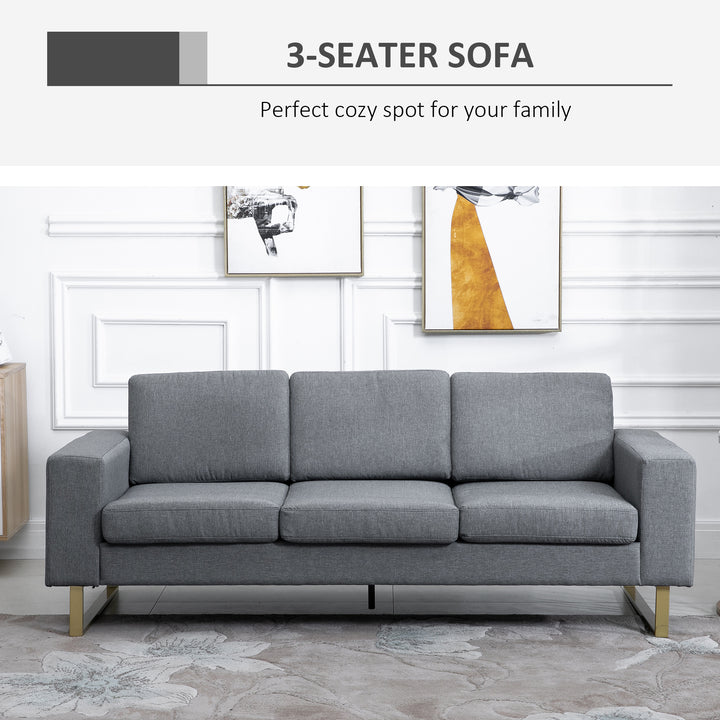 HOMCOM 3 Seater Sofa, Linen Upholstered Cozy Padded Couch with Steel Leg, Backrest and Wide Armrest, for Living room, Bedroom, Dark Grey