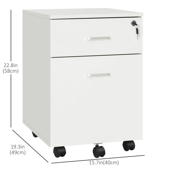 Vinsetto 2 Drawer File Cabinet with Lock and Keys, Mobile Vertical Filing Cabinet with Wheels and Drawers, Home Office Cabinet, White