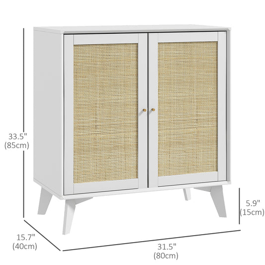 HOMCOM Boho Sideboard Cabinet, Freestanding Sideboards and Buffets with 2 Rattan Doors and Adjustable Shelf