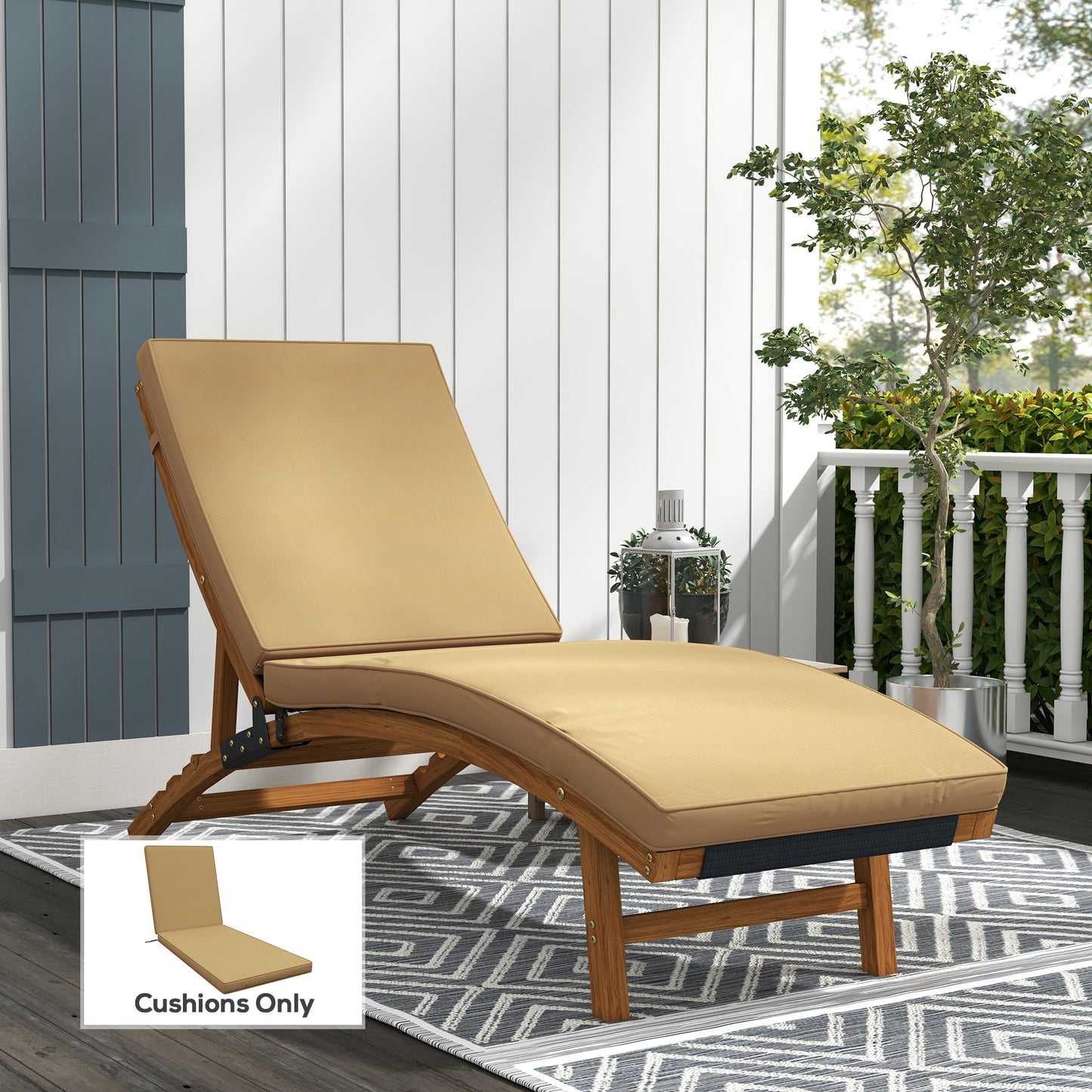Outsunny 1-Piece Seat Cushion Replacement with Backrest for Lounge, Outdoor Patio Chair Cushions Set with Machine Washable Cover