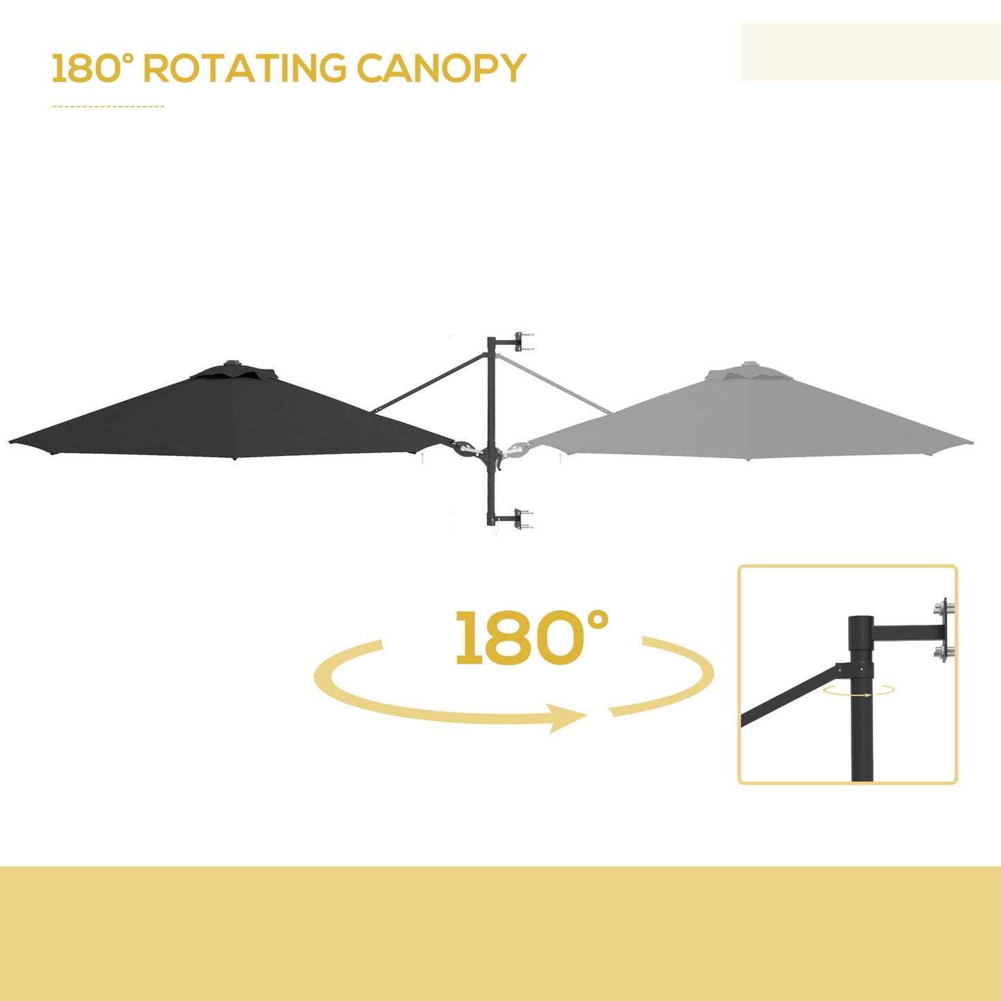 Outsunny 9.6 x 9.6 ft Wall Mounted Umbrella with Rotate, Patio Market Umbrella Parasol for Outdoor with Crank, Charcoal Grey