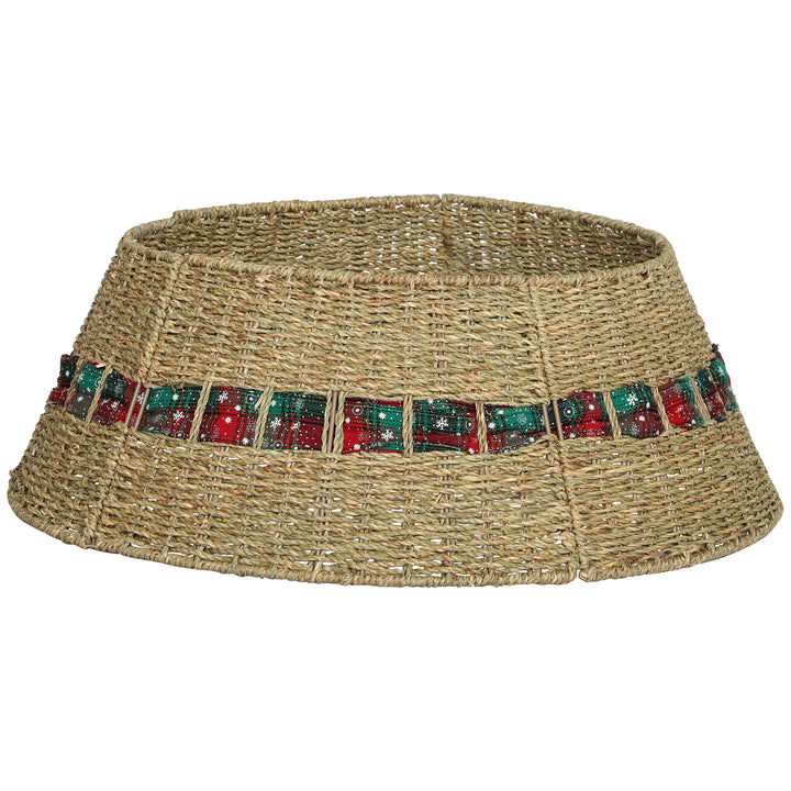 HOMCOM 28 inch Rustic Christmas Tree Skirt, Rattan Woven Christmas Tree Collar for Party, Holiday, Home Decoration, Natural