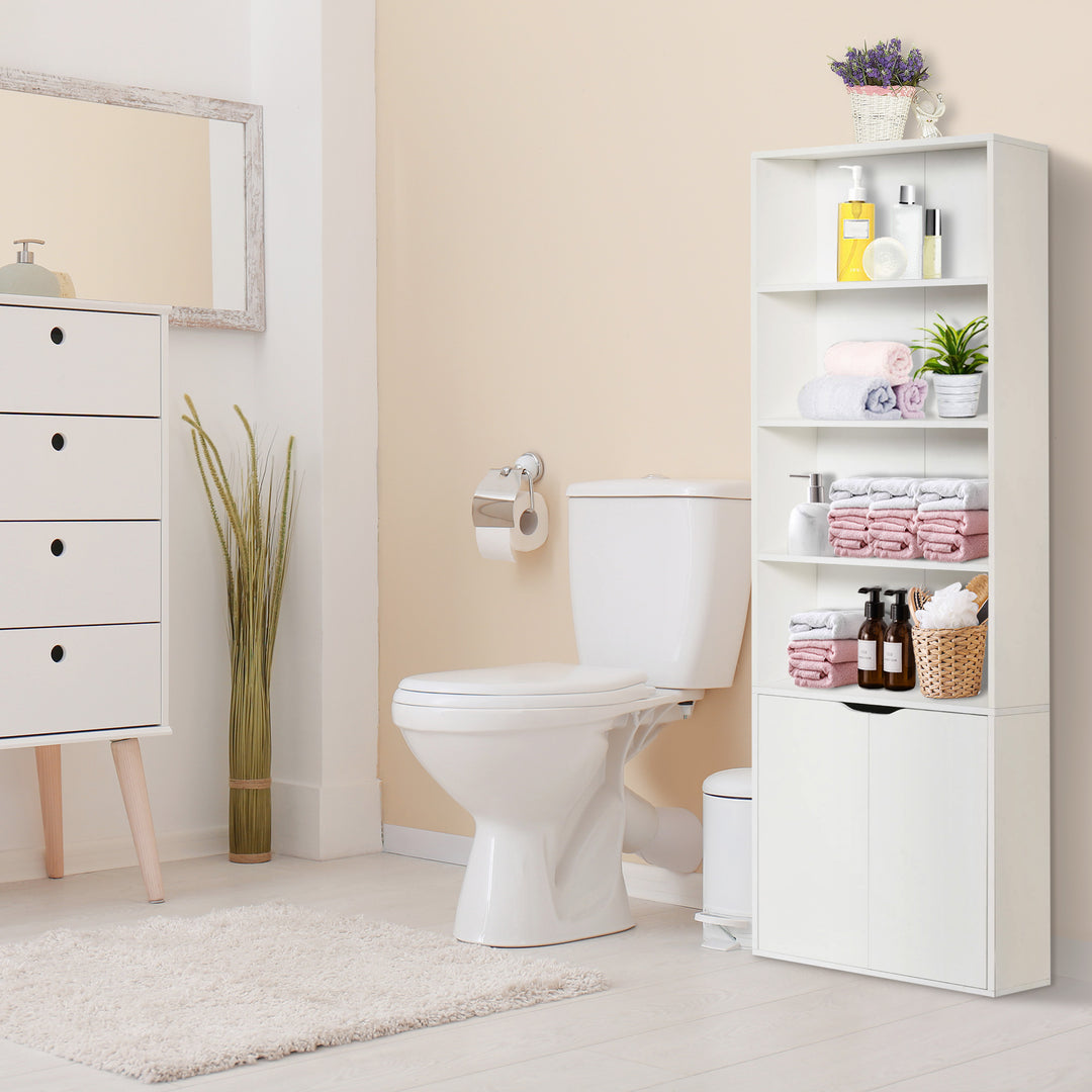 HOMCOM 4-Tier Open Bookshelf with Doors Modern Home Office Bookcase Storage Cabinet for Living Room Bathroom Study, Oak