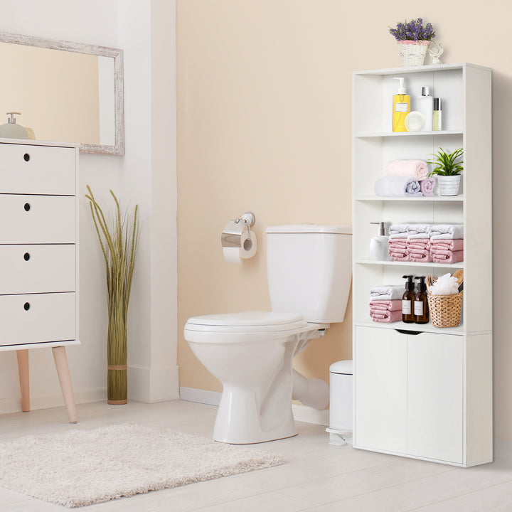 HOMCOM 4-Tier Open Bookshelf with Doors Modern Home Office Bookcase Storage Cabinet for Living Room Bathroom Study, Oak