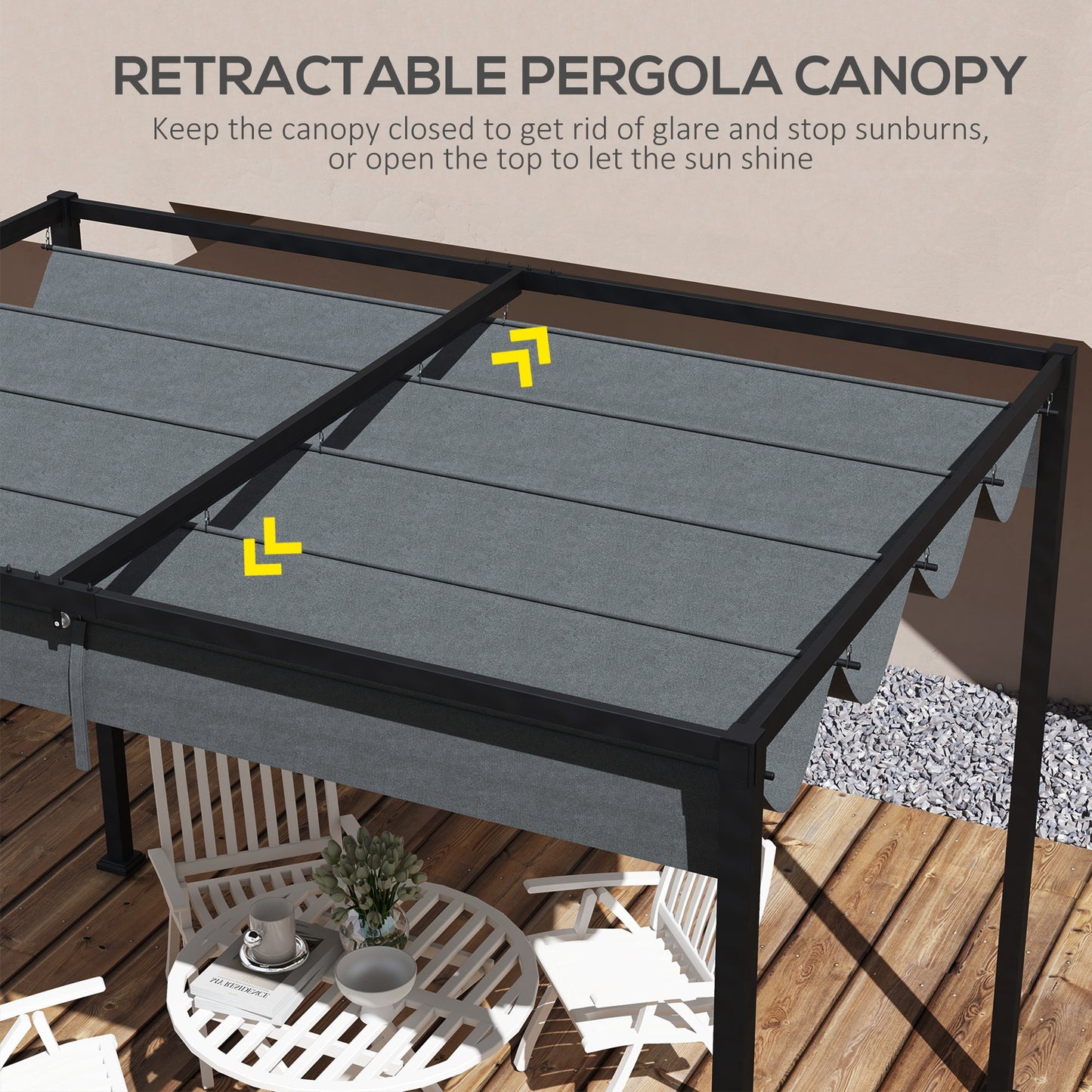 Outsunny Pergola Canopy, Retractable Sun Shade Cover for 10' x 7' Pergola, UV30+ Protected, Cream White