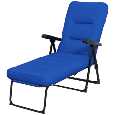 Outsunny Outdoor Lounge Chair with Padded Cushion, Folding Reclining Patio Garden Chair with Recline Back, Footrest, for Poolside, Patio, Blue