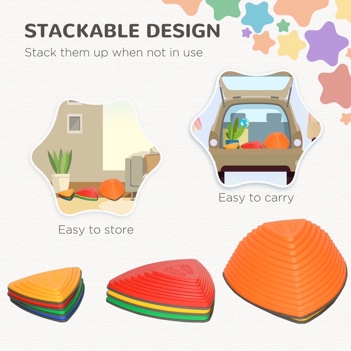 Outsunny 11PCs Larger Size Balance Stepping Stones for Kids with Non-slip Bottom, Stackable Obstacle Course Outdoor Indoor, Play River Rocks with Starfish Style