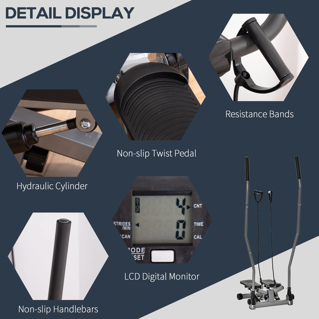 Soozier Twist Stair Stepper Exercise Machine with Rocking Handlebars, Cardio Climber Exercise Equipment with Hydraulic Resistance, LCD Display for Home Workout Exercise, Silver