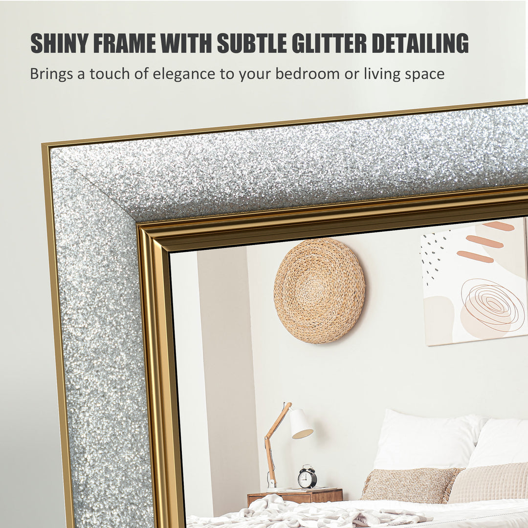 HOMCOM Floor Standing Mirror, Full Body Mirror, Free Standing, Leaning or Wall Mirror with Frame for Bedroom, Silver