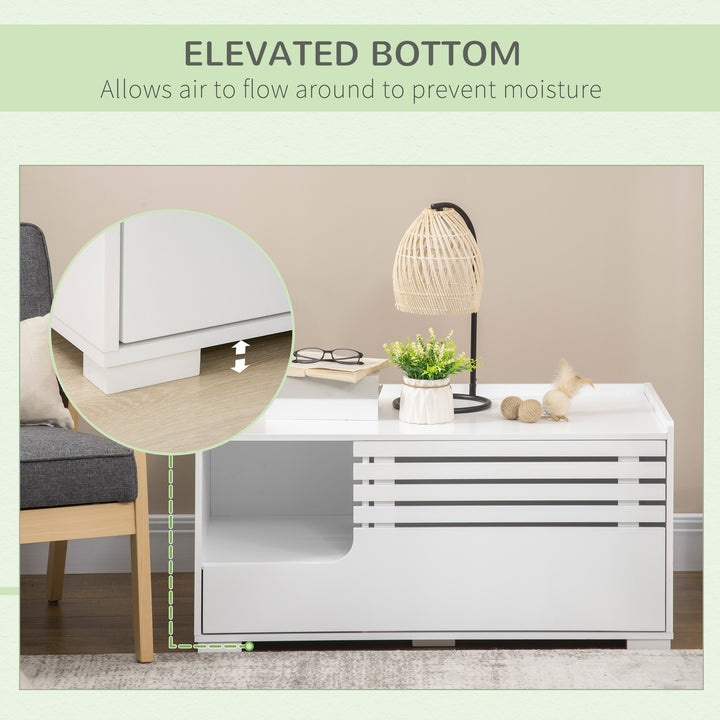 PawHut Hidden Cat Litter Box Furniture, Cat Litter Box Enclosure with Storage Compartments and Side Table Function, White