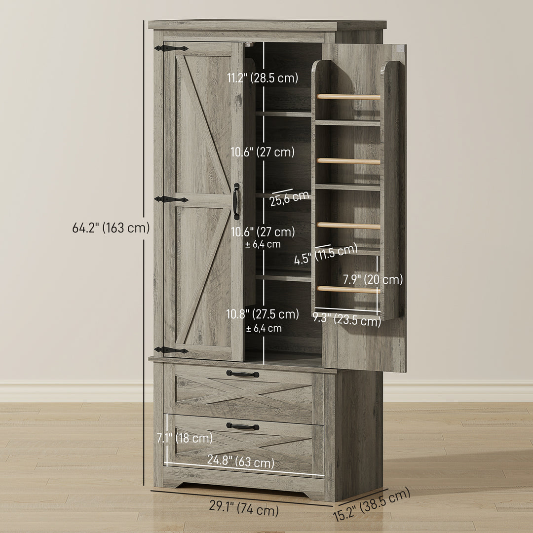 HOMCOM Farmhouse Kitchen Pantry Storage Cabinet, 64" Freestanding Kitchen Pantry Cabinet with Drawers, Distressed White