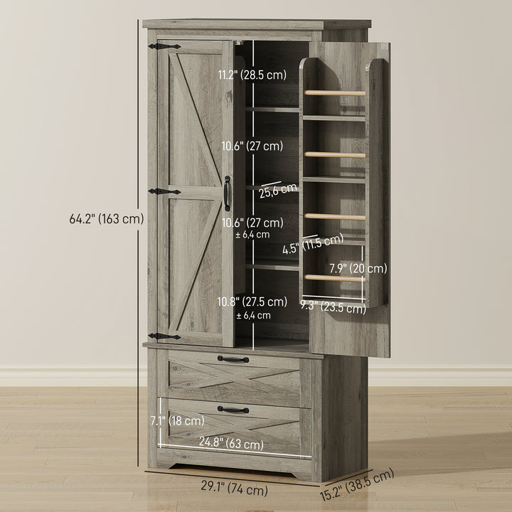 HOMCOM Farmhouse Kitchen Pantry Storage Cabinet, 64" Freestanding Kitchen Pantry Cabinet with Drawers, Distressed White