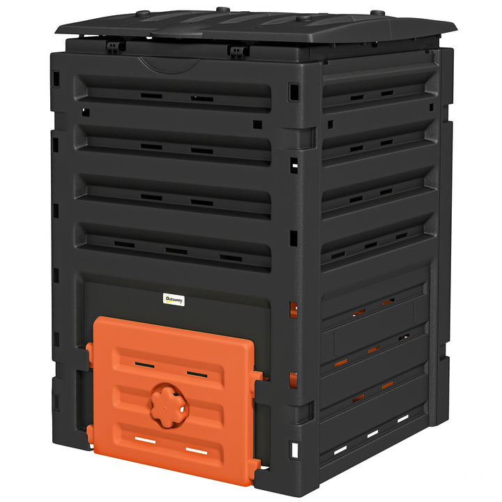 Outsunny Compost Bin, Garden Composter with 80 Vents and 2 Sliding Doors, 120 Gallon (450L), Black