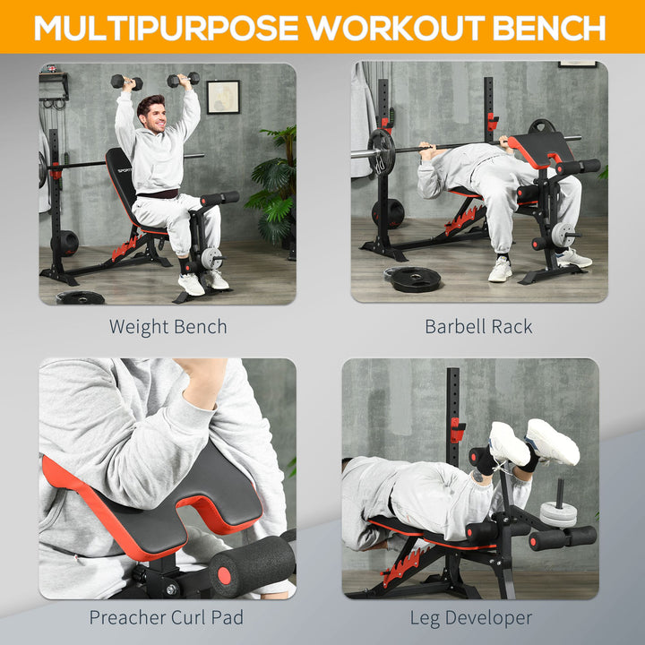 Soozier Adjustable Weight Bench with Squat Rack, Preacher Curl Pad and Leg Developer, Home Gym Bench for Full Body Workout