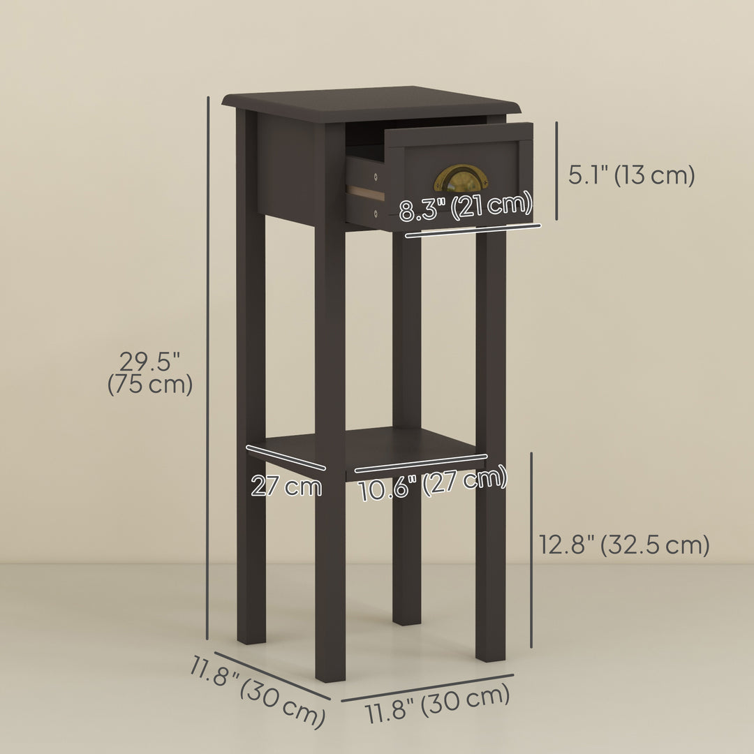 HOMCOM 2-Tier Side Table with Drawer and Shelf, End Table for Living Room and Hallway, Coffee