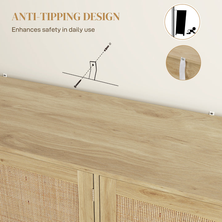 HOMCOM Bohemian Sideboard, 46.9" Buffet Cabinet with 3 Rattan Doors and Shelves for Living Room, Hallway, Oak