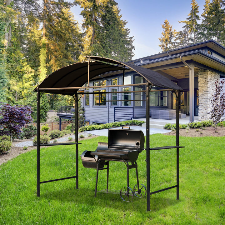 Outsunny 8x4ft BBQ Gazebo Tent Metal Frame Arch Canopy Garden Sunshade Portable Shelter Backyard with Side Shelf Coffee