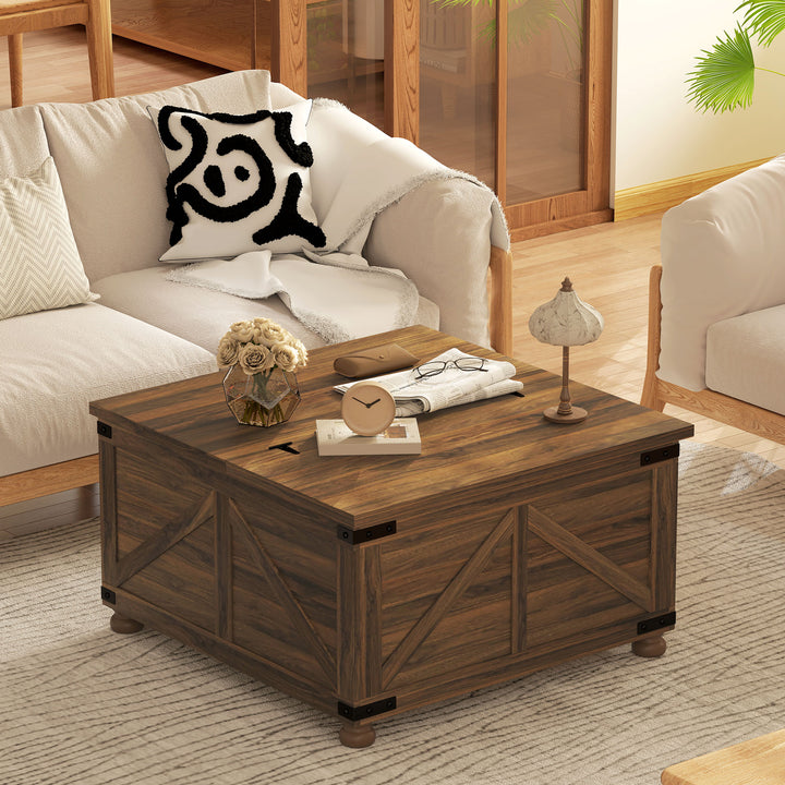 HOMCOM Coffee Table with Lift Top, 32" Farmhouse Center Table with Hidden Compartment for Living Room, Antique White