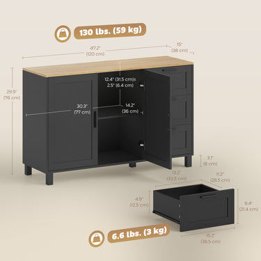 HOMCOM Buffet Cabinet with Soft-Close Doors, Modern Sideboard with 3 Drawers for Living Room, Kitchen, Dining Room, Black