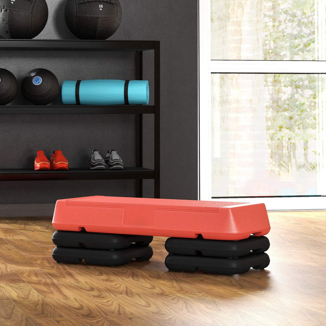 Soozier Adjustable Aerobic Stepper, 3-Level with Risers 4", 6", 8" Exercise Step Platform for Home Gym Fitness Workout, 330lbs Weight Capacity, Grey