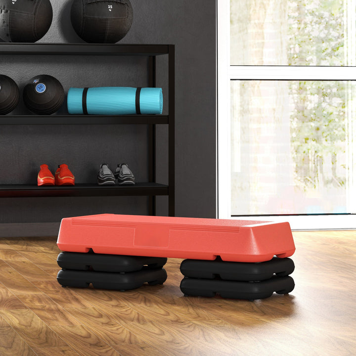 Soozier Adjustable Aerobic Stepper, 3-Level with Risers 4", 6", 8" Exercise Step Platform for Home Gym Fitness Workout, 330lbs Weight Capacity, Grey