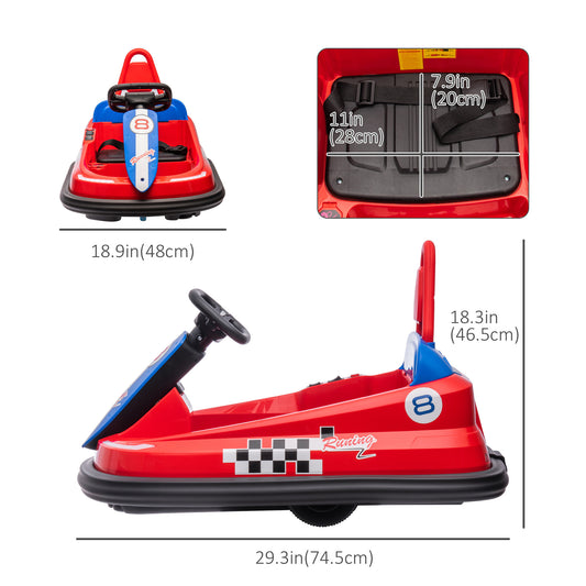 Aosom Kids Bumper Car, 6V 360Â° Rotation Electric Ride on Car, Twin Motors Battery Powered Toy with Music, Horn and Lights, Safety Belt, for Boys and Girls Aged 18-48 Months - Red