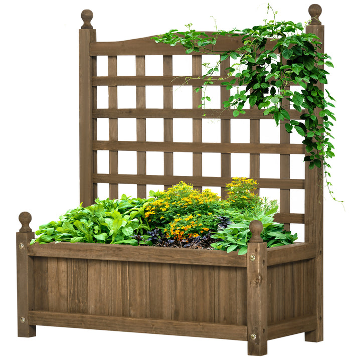 Outsunny Raised Garden Bed with Trellis, Wood Planter Box for Garden, Free Standing Flower Bed, 25.2" x 11" x 47.2" Brown