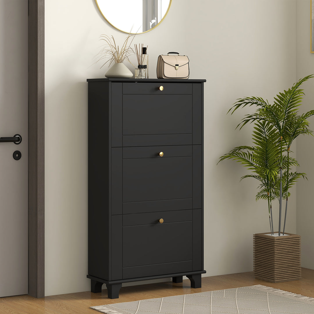 HOMCOM Narrow Shoe Storage with 3 Flip Drawers and Adjustable Shelves, Shoe Cabinet Organizer for 12 Pairs of Shoes, White