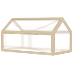 Outsunny Wooden Cold Frame Greenhouse Garden Portable Raised Planter with Openable Top for Indoor, Outdoor, Flowers, Vegetables, Plants, 35.5" x 20.5" x 19.5", Natural Wood