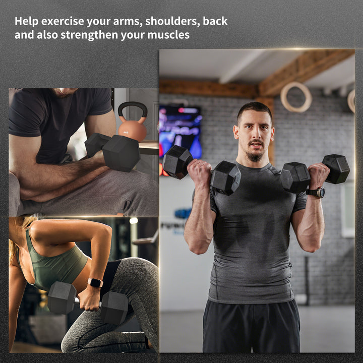 Soozier 2 x 45lbs Rubber Hex Dumbbells Weight Dumbbell Hand Weight Barbell for Body Fitness Training for Home Office Gym, Black