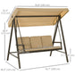 Outsunny 3 Seater Patio Swing Chair, Porch Swing with Adjustable Canopy and Removable Cushions, Outdoor Swing Seat, Beige