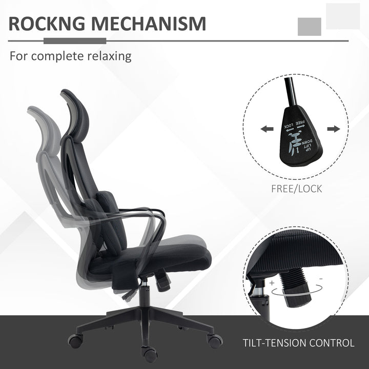 Vinsetto Office Chair High Back, Ergonomic Mesh Computer Chair Executive Task Chair with Massage Lumbar Support & Headrest Rocking
