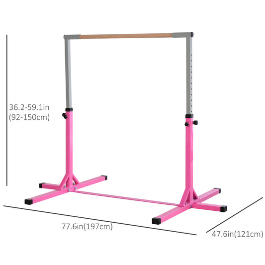 Soozier Professional Gymnastics Bar for Kids, Toddler Home Gymnastics Equipment with 13-level Adjustable Height, Pink