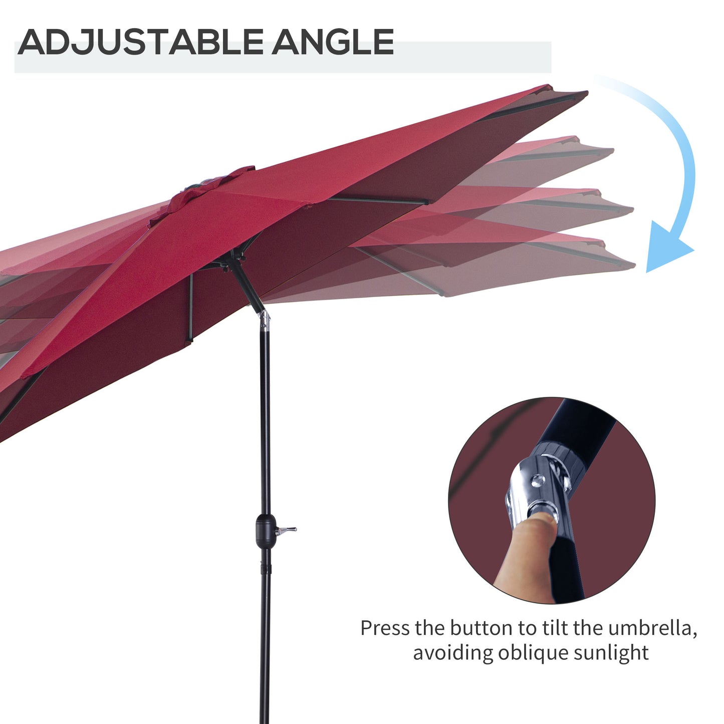 Outsunny 10' x 8' Round Market Umbrella, Patio Umbrella with Crank Handle and Tilt, Outdoor Parasol for Garden, Bench, Lawn, Wine Red