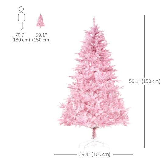 HOMCOM 5FT Artificial Christmas Tree Holiday Xmas Tree Decoration with Automatic Open for Home Party, Pink