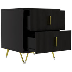 HOMCOM Bedside Table, Modern Nightstand with 2 Drawers, Side End Table with Metal Legs for Living Room, Bedroom, Black