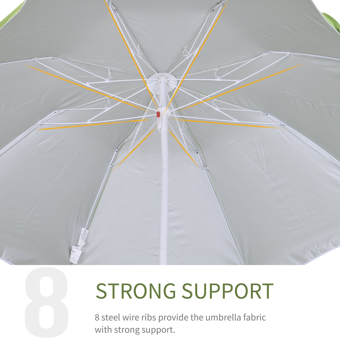 Outsunny 6.7ft Beach Umbrella with Push Button Tilt, Ruffled Outdoor Umbrella with Carry Bag and 8 Ribs, Green