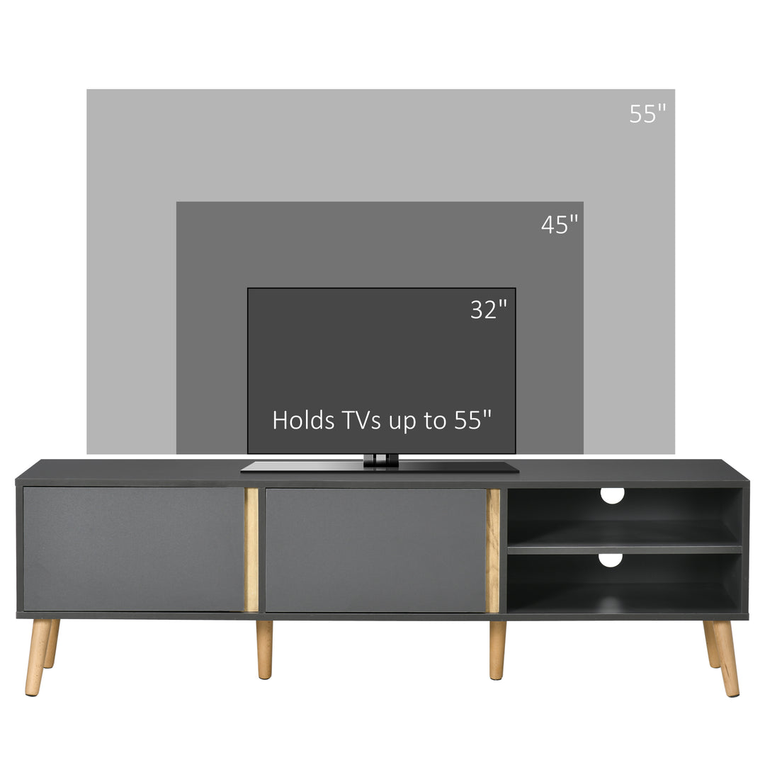 HOMCOM TV Stand for TVs up to 55", TV Cabinet with Shelves and Cable Holes, Entertainment Unit for Living Room, Dark Grey