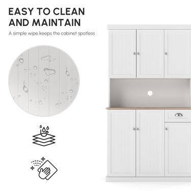 HOMCOM 71" Kitchen Pantry Buffet with Hutch Storage Cabinet Microwave Oven Stand with Drawer, White, Oak