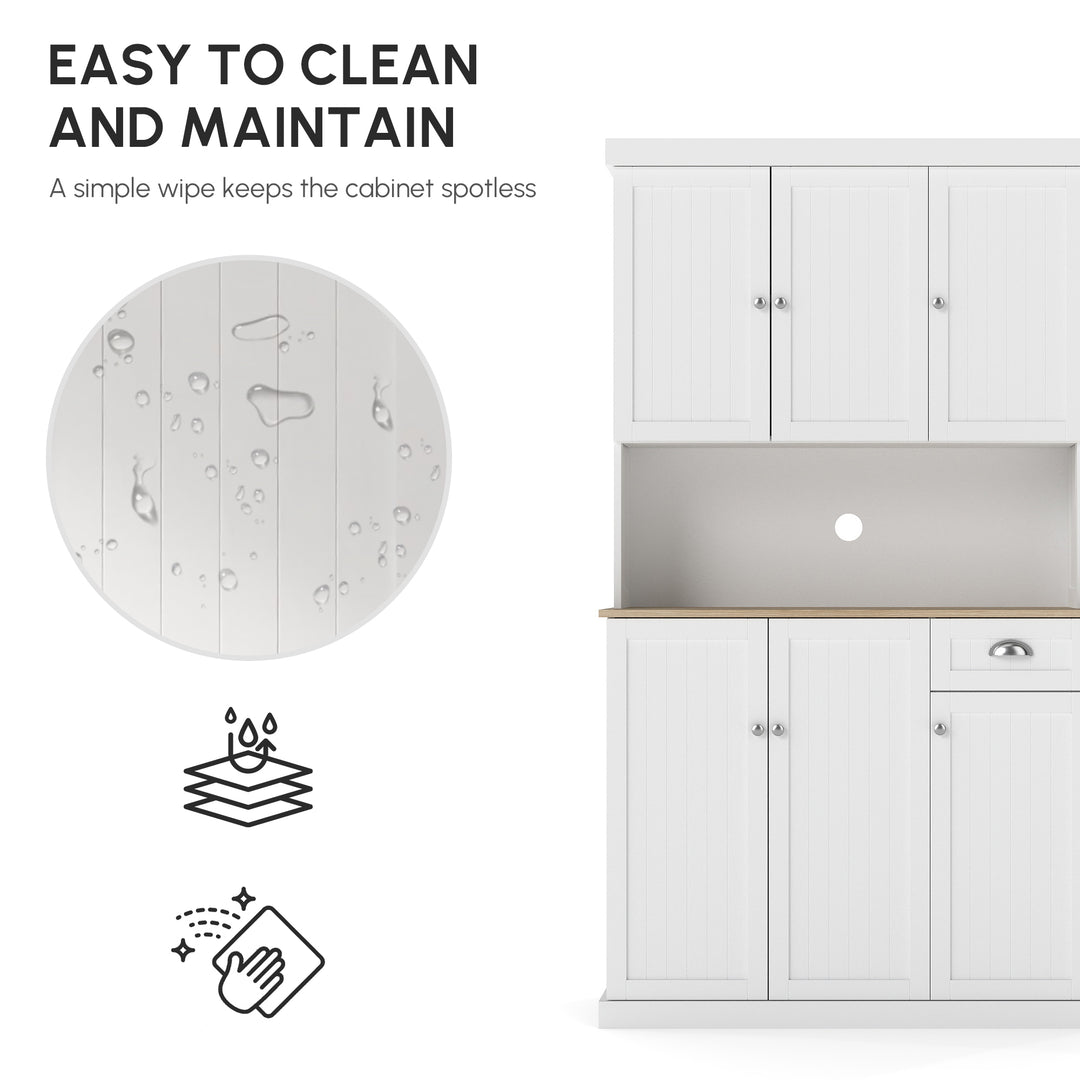 HOMCOM 71" Kitchen Pantry Buffet with Hutch Storage Cabinet Microwave Oven Stand with Drawer, White, Oak