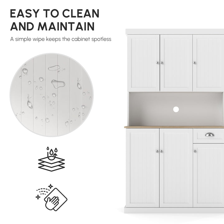 HOMCOM 71" Kitchen Pantry Buffet with Hutch Storage Cabinet Microwave Oven Stand with Drawer, White, Oak