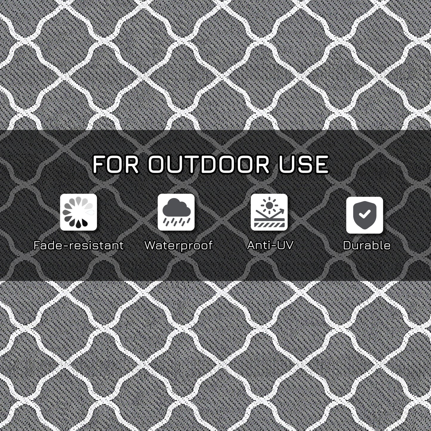 Outsunny Waterproof  Outdoor Rug, 6' x 9' RV Rug Reversible Mat for Backyard, Deck, Picnic, Beach, Camping, Grey & White Net