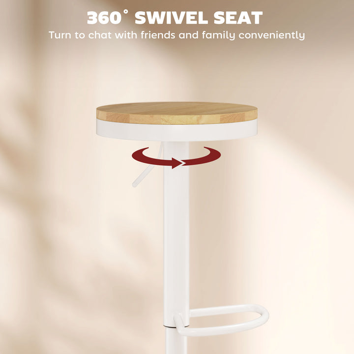 HOMCOM Wood Barstools Set of 2, Swivel Bar Stools with Adjustable Height for Kitchen Counter, Natural Wood and White